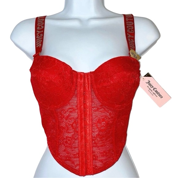 Juicy Couture NWT Red Lace Sexy Bustier Convertible Strapless Bra Top 34B 34C - Picture 2 of 6